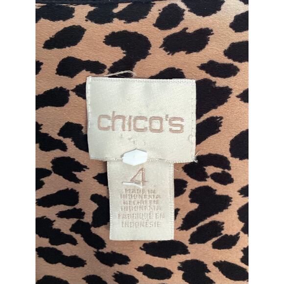 Chico’s Women's Animal Print Roll-Tab Sleeve Blouse Top Black Brown Size 4 (xl) - Picture 5 of 9